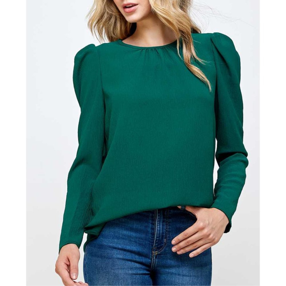 Green Puff Sleeve Blouse {2 Hearts}